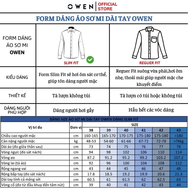 Áo Sơ Mi Nam Tay Dài Owen AS230340D màu đen trơn dáng slim fit tà lượn không túi vải nano