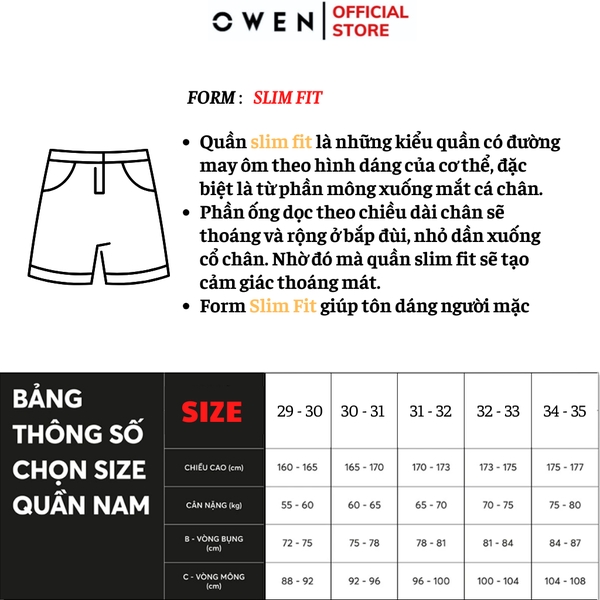 Quần Short Nam Owen SK241229 sóc kaki màu be xám dáng slim fit chất liệu CVC spandex