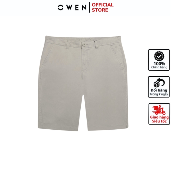 Quần Short Nam Owen SK241229 sóc kaki màu be xám dáng slim fit chất liệu CVC spandex