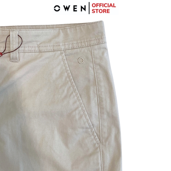 Quần Short Nam Owen SK241229 sóc kaki màu be xám dáng slim fit chất liệu CVC spandex