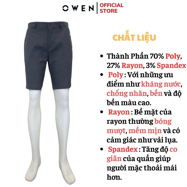 Quần Short Nam Owen SW231921 Sóc Âu màu xám đậm xước dáng Slim fit chất liệu polyester