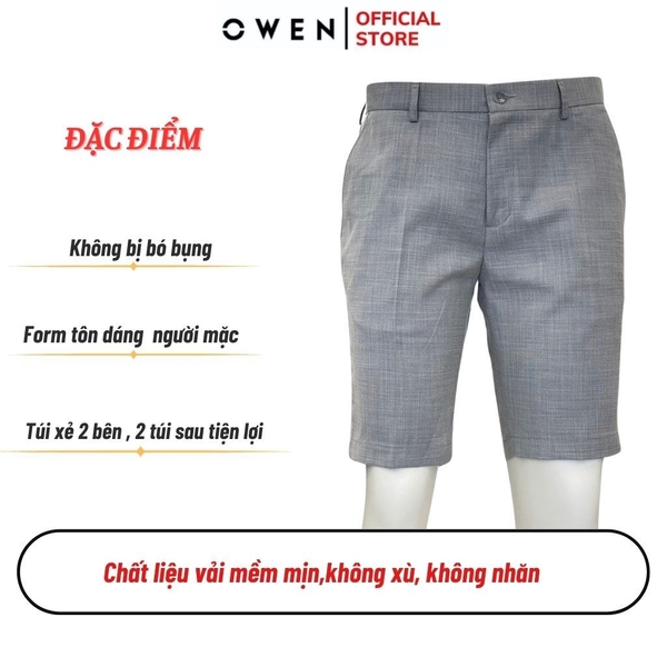 Quần Short Nam Owen ST231282 (SW231920) Sóc Âu màu xám nhạt xước dáng Slim fit chất liệu polyester