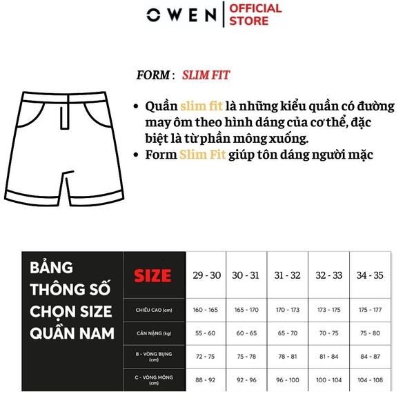 Quần Short Nam Owen ST231282 (SW231920) Sóc Âu màu xám nhạt xước dáng Slim fit chất liệu polyester