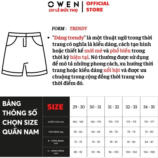 Quần Short Nam Owen SV242429 sóc âu màu xanh tím than dáng trendy chất liệu nano