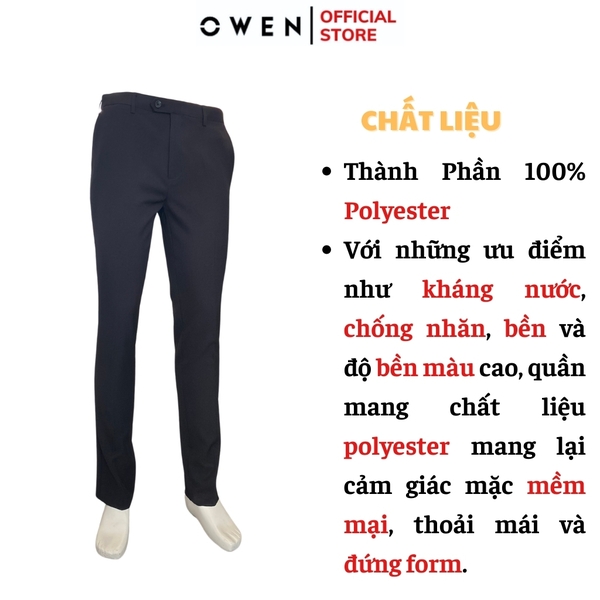 Quần Tây Nam Owen QST242419 màu đen trơn dáng slim fit cạp tăng đơ chất liệu polyester