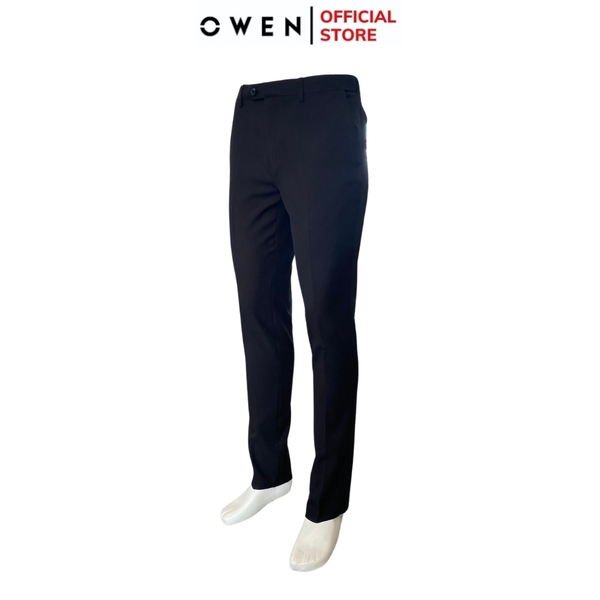Quần Tây Nam Owen QST242419 màu đen trơn dáng slim fit cạp tăng đơ chất liệu polyester
