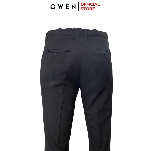 Quần Tây Nam Owen QST242419 màu đen trơn dáng slim fit cạp tăng đơ chất liệu polyester