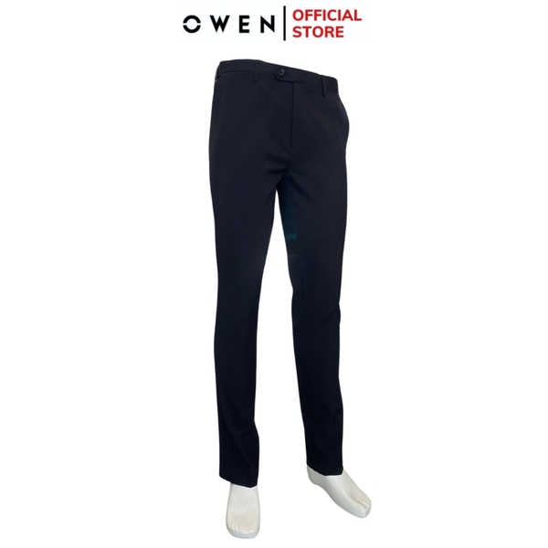 Quần Tây Nam Owen QST242419 màu đen trơn dáng slim fit cạp tăng đơ chất liệu polyester