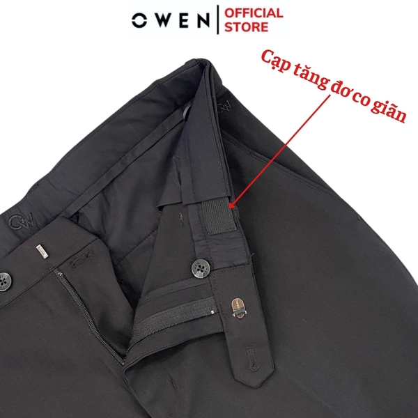 Quần Tây Nam Owen QST242419 màu đen trơn dáng slim fit cạp tăng đơ chất liệu polyester
