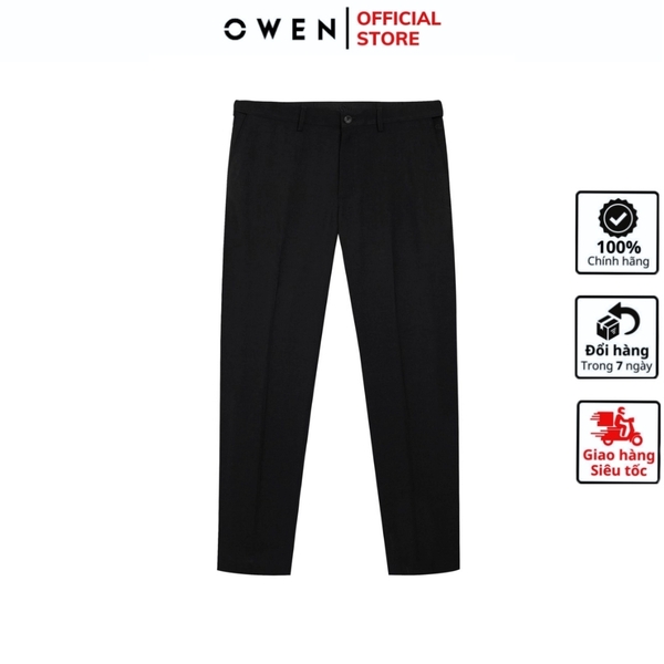 Quần Tây Nam Owen QST242419 màu đen trơn dáng slim fit cạp tăng đơ chất liệu polyester