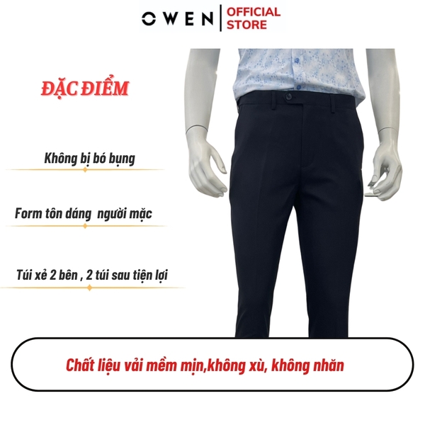 Quần Tây Nam Owen QST242420 màu xanh tím than dáng slim fit cạp tăng đơ chất liệu polyester