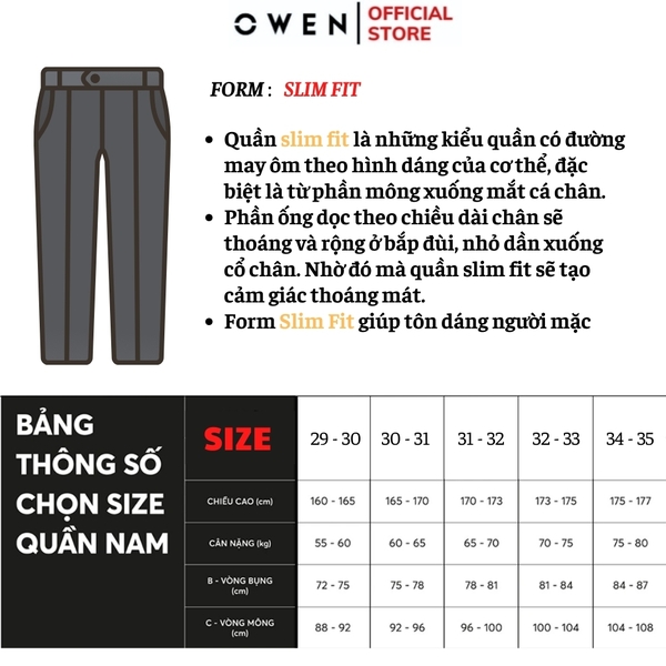 Quần Tây Nam Owen QST242420 màu xanh tím than dáng slim fit cạp tăng đơ chất liệu polyester
