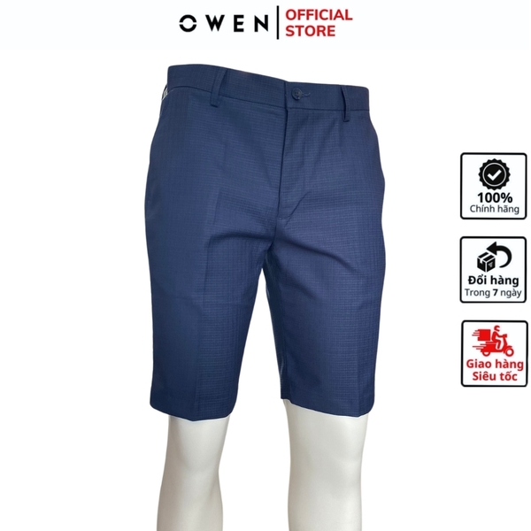 Quần Short Nam Owen SW231918 sóc âu màu xanh kẻ dáng trendy chất liệu poly spandex