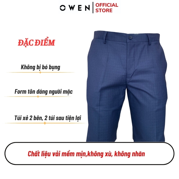 Quần Short Nam Owen SW231918 sóc âu màu xanh kẻ dáng trendy chất liệu poly spandex