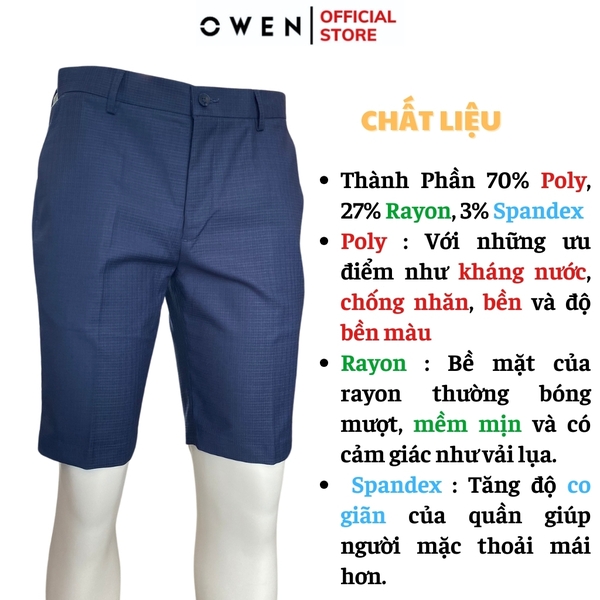 Quần Short Nam Owen SW231918 sóc âu màu xanh kẻ dáng trendy chất liệu poly spandex
