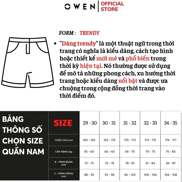 Quần Short Nam Owen SW231918 sóc âu màu xanh kẻ dáng trendy chất liệu poly spandex