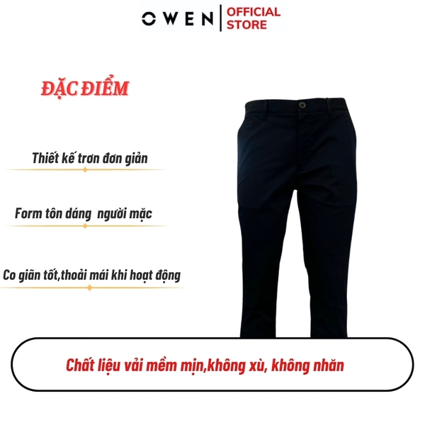 Quần Kaki Nam Owen QKR241202 màu đen dáng regular fit chất liệu poly recycled