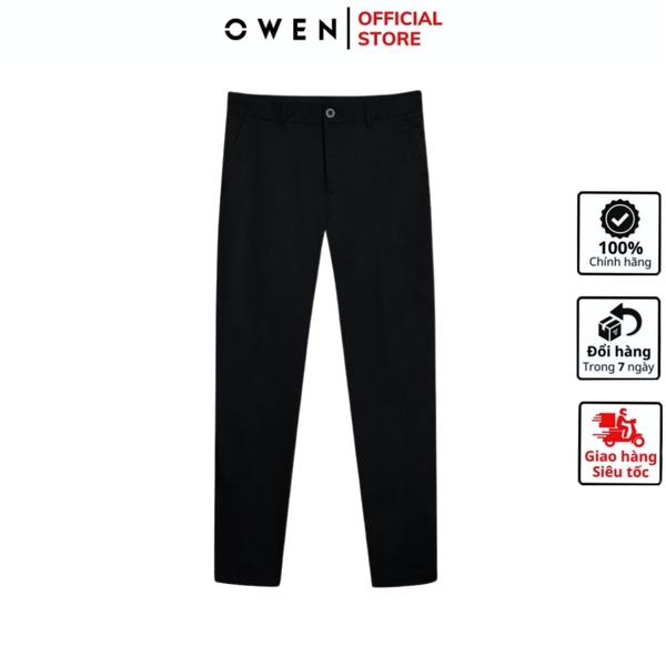Quần Kaki Nam Owen QKR241202 màu đen dáng regular fit chất liệu poly recycled