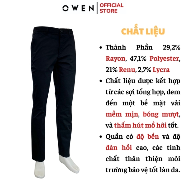 Quần Kaki Nam Owen QKR241202 màu đen dáng regular fit chất liệu poly recycled