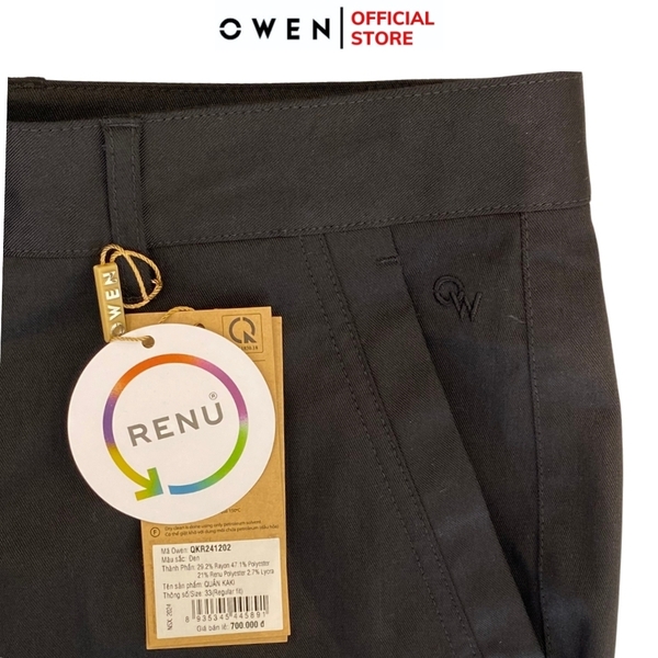 Quần Kaki Nam Owen QKR241202 màu đen dáng regular fit chất liệu poly recycled