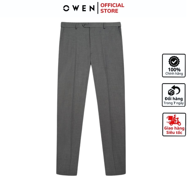Quần Tây Nam Owen QRT242441 màu xám dáng suông Regular fit cạp tăng đơ chất liệu TR spandex