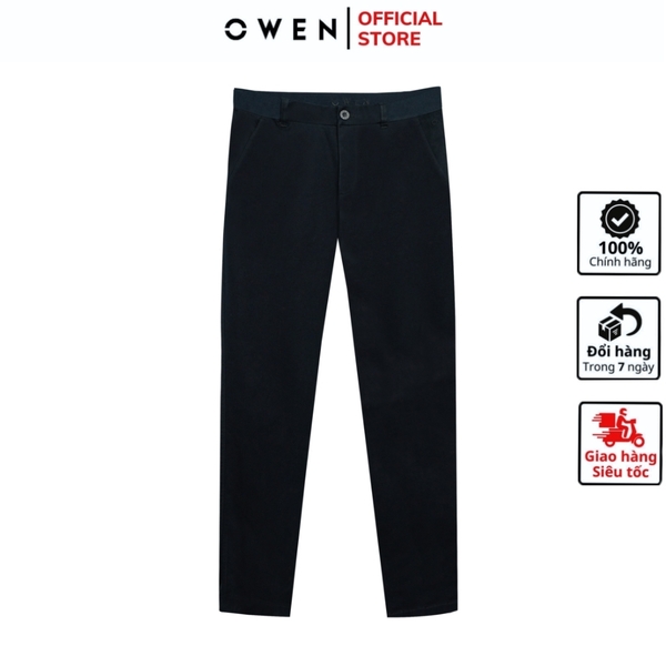 Quần Kaki Nam Owen QKSL241234 màu xanh navy dáng ôm slim fit cạp tăng đơ chất liệu CVC Spandex