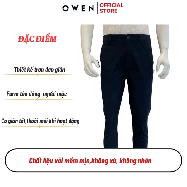 Quần Kaki Nam Owen QKSL241234 màu xanh navy dáng ôm slim fit cạp tăng đơ chất liệu CVC Spandex