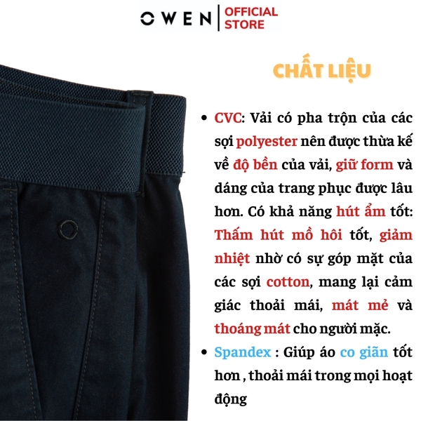 Quần Kaki Nam Owen QKSL241234 màu xanh navy dáng ôm slim fit cạp tăng đơ chất liệu CVC Spandex