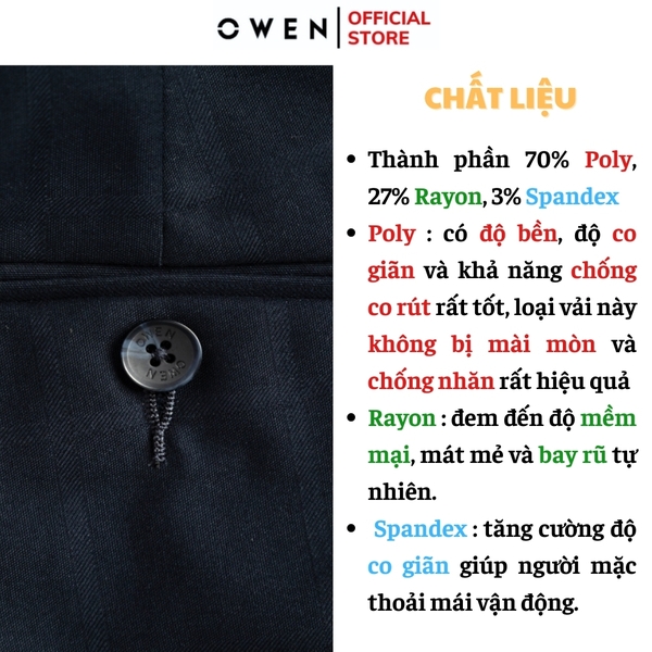 Quần Tây Nam Owen QST242407 màu đen kẻ caro dáng ôm Slim fit cạp tăng đơ chất liệu TR spandex