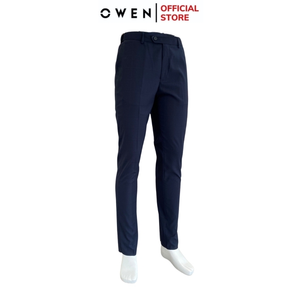 Quần Tây Nam Owen QST242407 màu đen kẻ caro dáng ôm Slim fit cạp tăng đơ chất liệu TR spandex