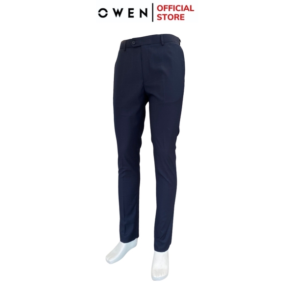 Quần Tây Nam Owen QST242407 màu đen kẻ caro dáng ôm Slim fit cạp tăng đơ chất liệu TR spandex