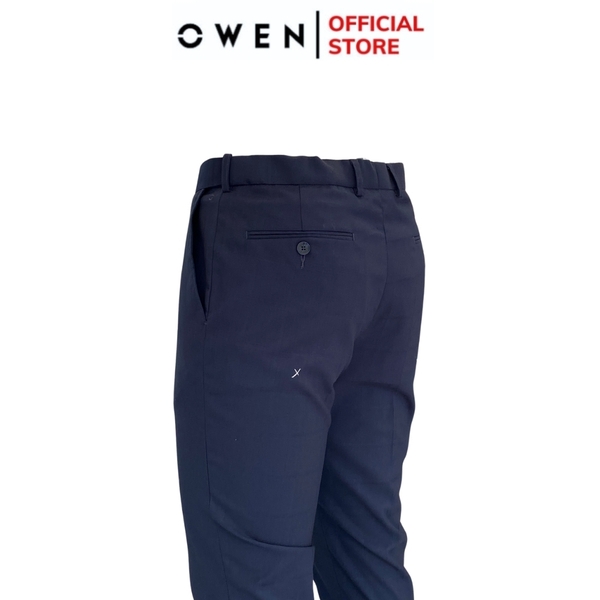 Quần Tây Nam Owen QST242407 màu đen kẻ caro dáng ôm Slim fit cạp tăng đơ chất liệu TR spandex