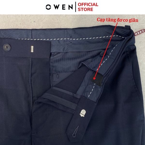 Quần Tây Nam Owen QST242407 màu đen kẻ caro dáng ôm Slim fit cạp tăng đơ chất liệu TR spandex