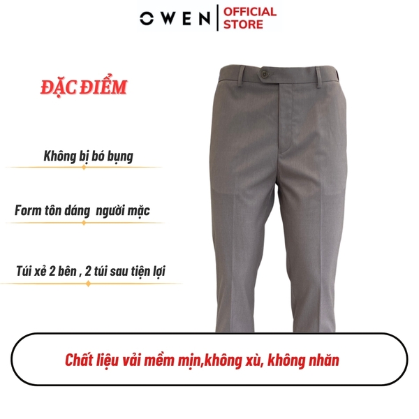 Quần Tây Nam Owen QRT242441 màu xám dáng suông Regular fit cạp tăng đơ chất liệu TR spandex