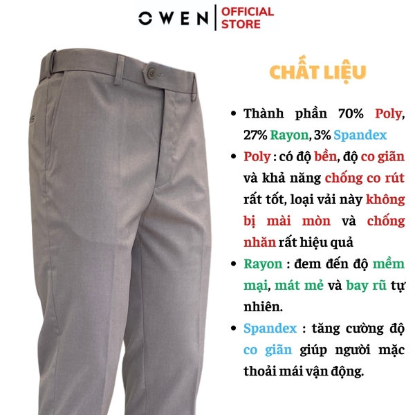 Quần Tây Nam Owen QRT242441 màu xám dáng suông Regular fit cạp tăng đơ chất liệu TR spandex