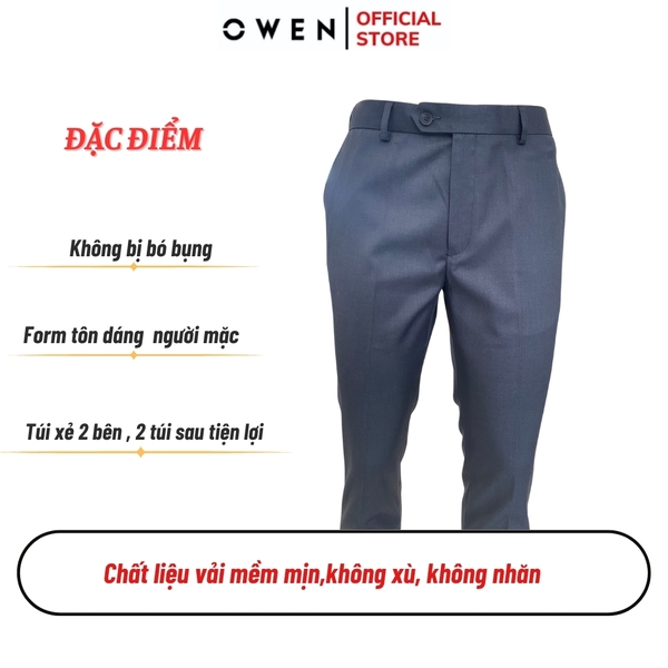 Quần Tây Nam Owen QST242468R màu xám đậm dáng ôm slim fit cạp tăng đơ chất liệu TR spandex