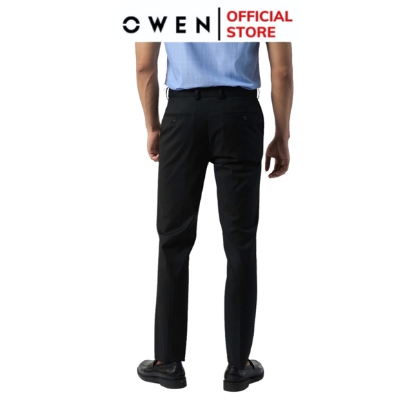 Quần Tây Nam Owen QRT242841R màu đen trơn dáng suông regular fit cạp tăng đơ chất liệu nano