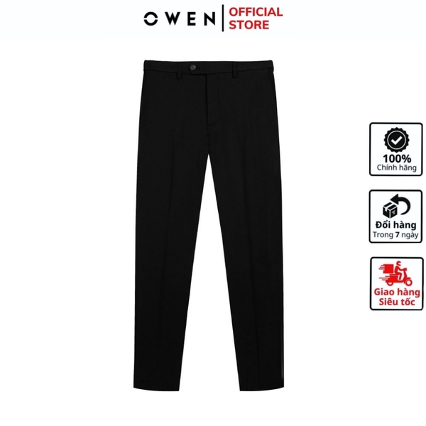 Quần Tây Nam Owen QRT242841R màu đen trơn dáng suông regular fit cạp tăng đơ chất liệu nano