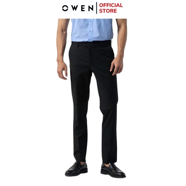 Quần Tây Nam Owen QRT242841R màu đen trơn dáng suông regular fit cạp tăng đơ chất liệu nano