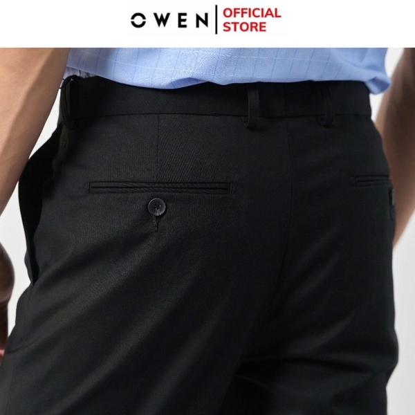 Quần Tây Nam Owen QRT242841R màu đen trơn dáng suông regular fit cạp tăng đơ chất liệu nano