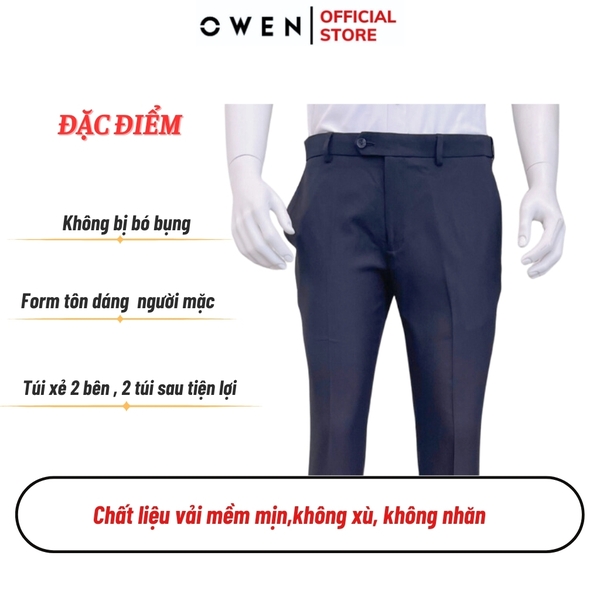 Quần Tây Nam Owen QST242845R màu xanh tím than dáng ôm slim fit cạp tăng đơ chất liệu nano