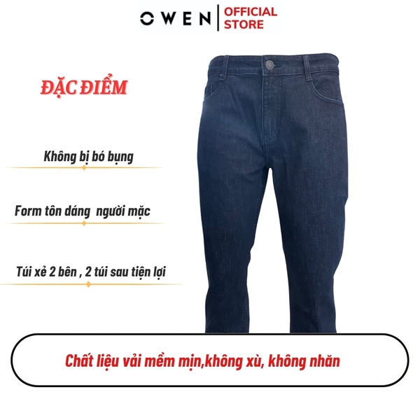 Quần Jean Nam Owen Quần Bò Nam QJR241260 màu xanh than đậm dáng suông regular fit chất liệu denim cotton spandex