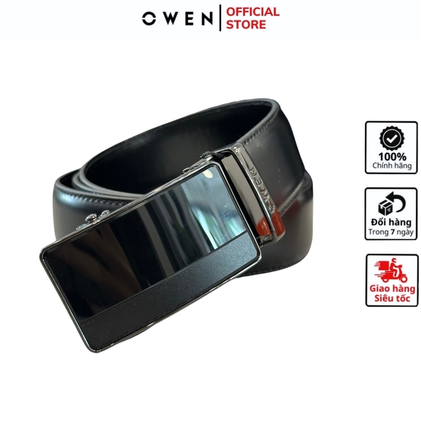 Thắt Lưng Nam Owen BELT232631 Dây Da Màu Đen Mặt Khóa Trượt Tự Động màu đen Chất Liệu Da Bò Thật