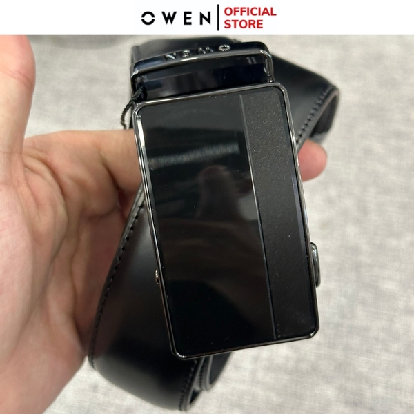 Thắt Lưng Nam Owen BELT232631 Dây Da Màu Đen Mặt Khóa Trượt Tự Động màu đen Chất Liệu Da Bò Thật
