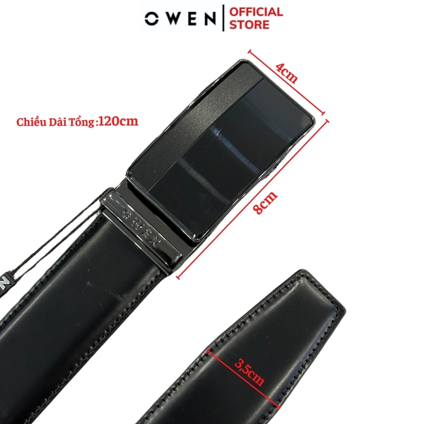 Thắt Lưng Nam Owen BELT232631 Dây Da Màu Đen Mặt Khóa Trượt Tự Động màu đen Chất Liệu Da Bò Thật