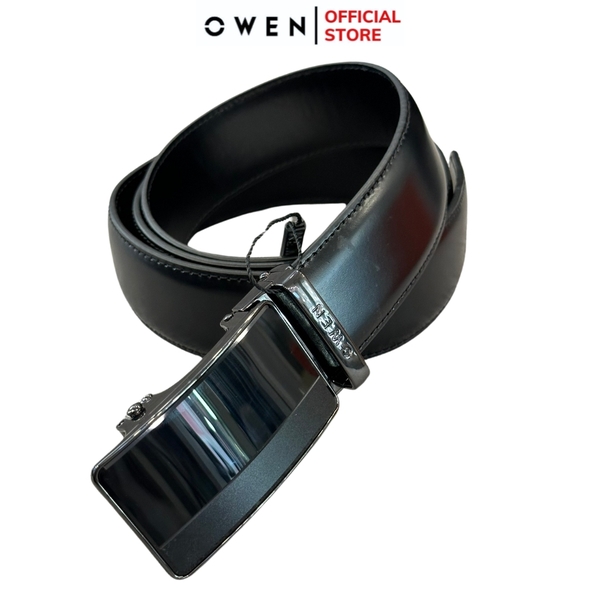 Thắt Lưng Nam Owen BELT232631 Dây Da Màu Đen Mặt Khóa Trượt Tự Động màu đen Chất Liệu Da Bò Thật