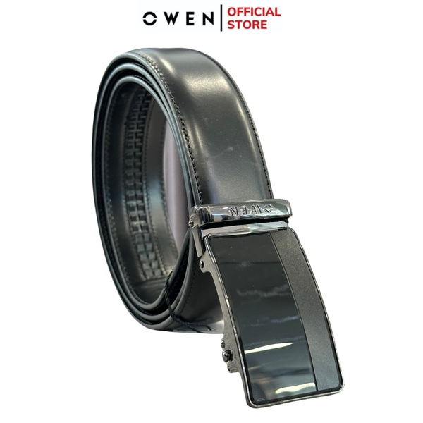 Thắt Lưng Nam Owen BELT232631 Dây Da Màu Đen Mặt Khóa Trượt Tự Động màu đen Chất Liệu Da Bò Thật
