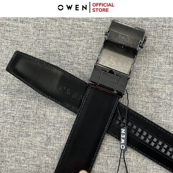 Thắt Lưng Nam Owen BELT232631 Dây Da Màu Đen Mặt Khóa Trượt Tự Động màu đen Chất Liệu Da Bò Thật