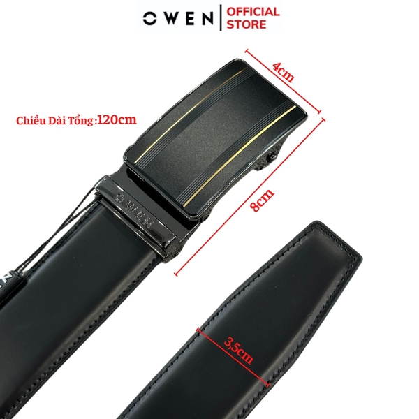 Thắt Lưng Nam Owen BELT232633 Dây Da Màu Đen Mặt Khóa Trượt Tự Động màu đen sọc vàng Chất Liệu Da Bò Thật