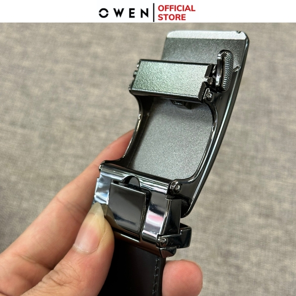 Thắt Lưng Nam Owen BELT232633 Dây Da Màu Đen Mặt Khóa Trượt Tự Động màu đen sọc vàng Chất Liệu Da Bò Thật